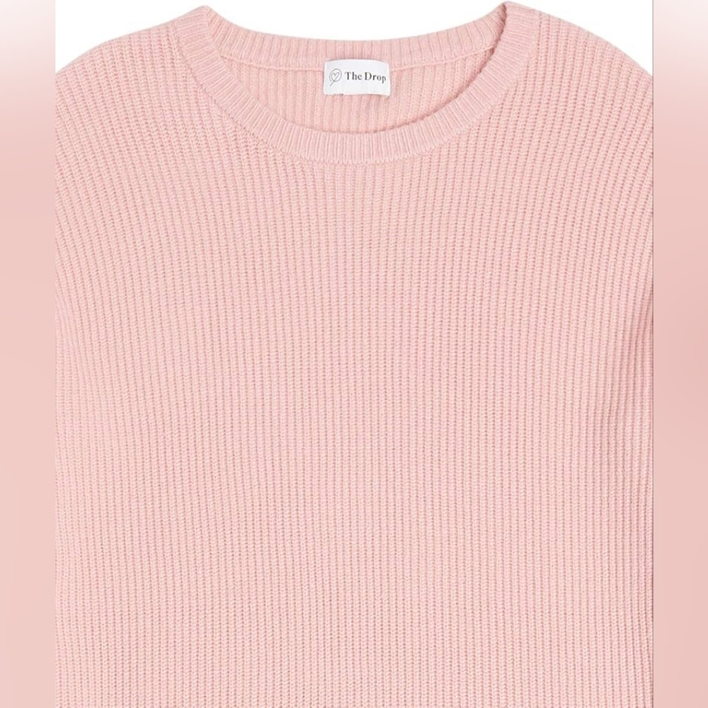 The Drop Women’s Alice Ribbed Crewneck Sweater, Back Slit, Zephyr Pink, Size L - Picture 7 of 8